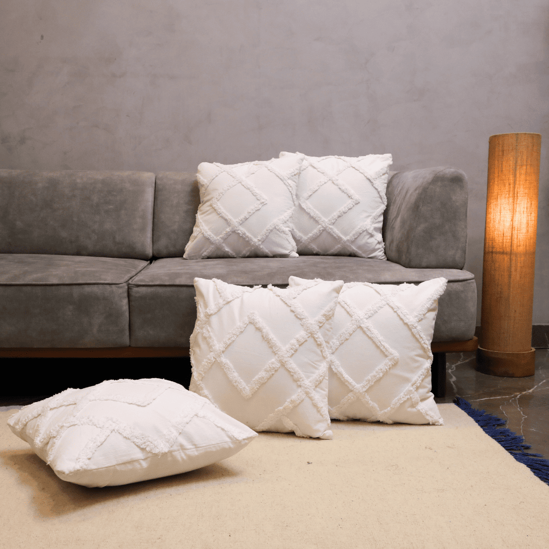 Diamond Ivory Tufted Cushion Cover