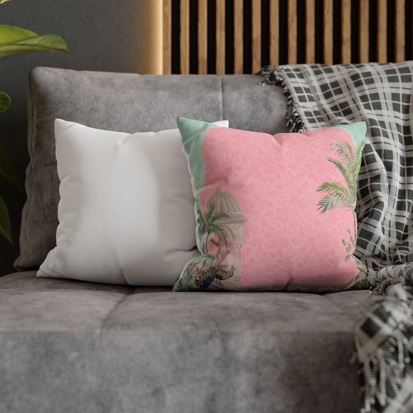 Blush Garden Scene Cushion Cover