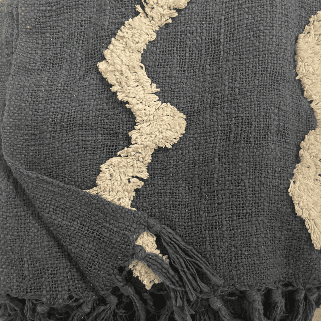 Denim Zigzag Tufted Sofa Throw