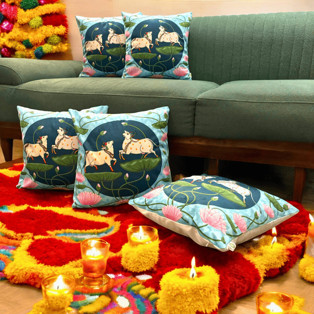 Divine Lotus Festive Velvet Cushion Cover