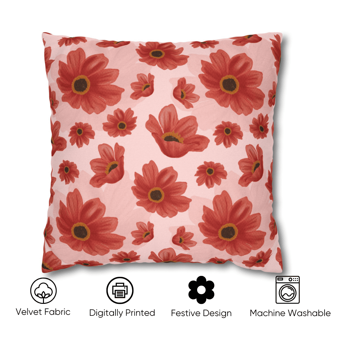 Festive Bloom Velvet Cushion Cover