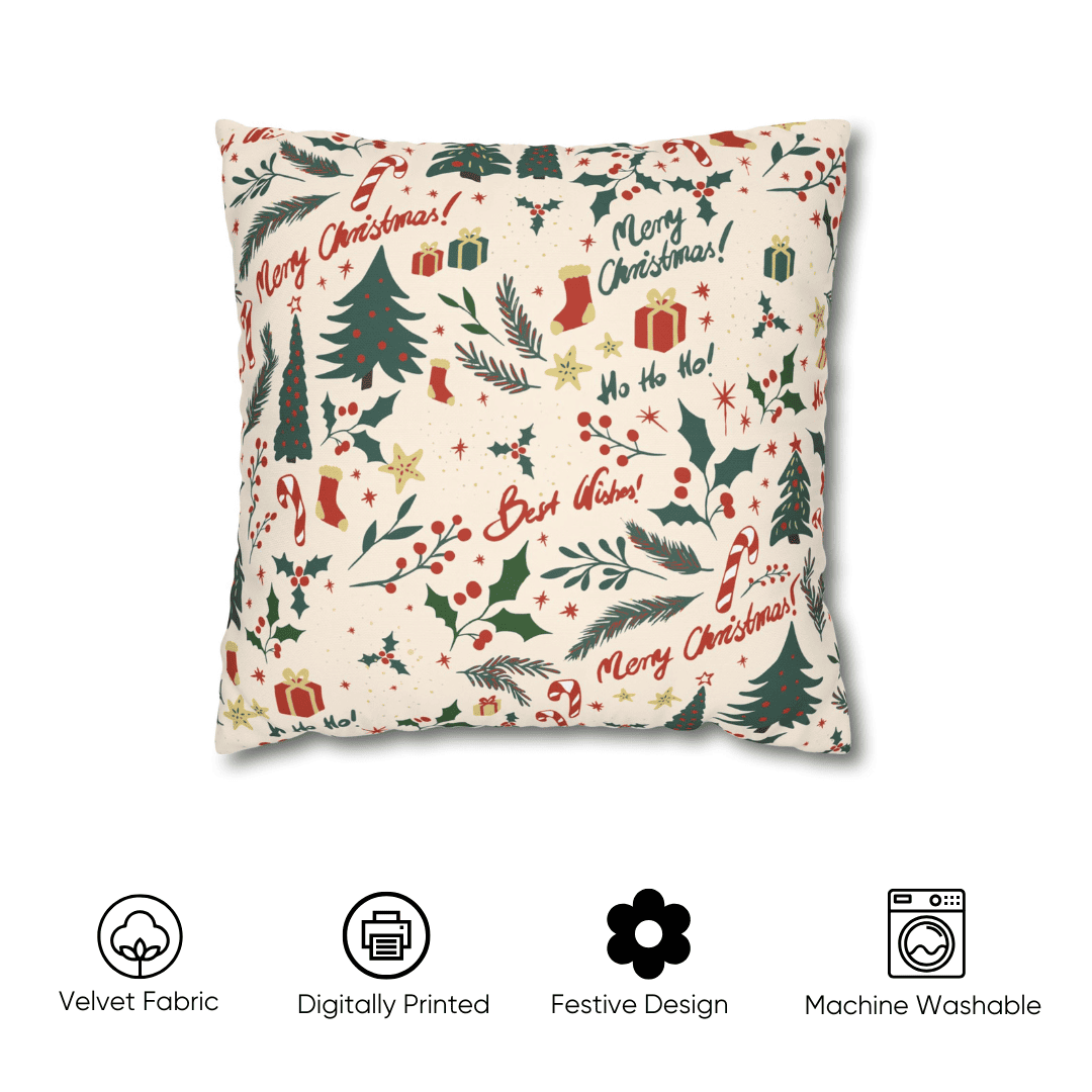 Festive Greetings Velvet Christmas Cushion Cover