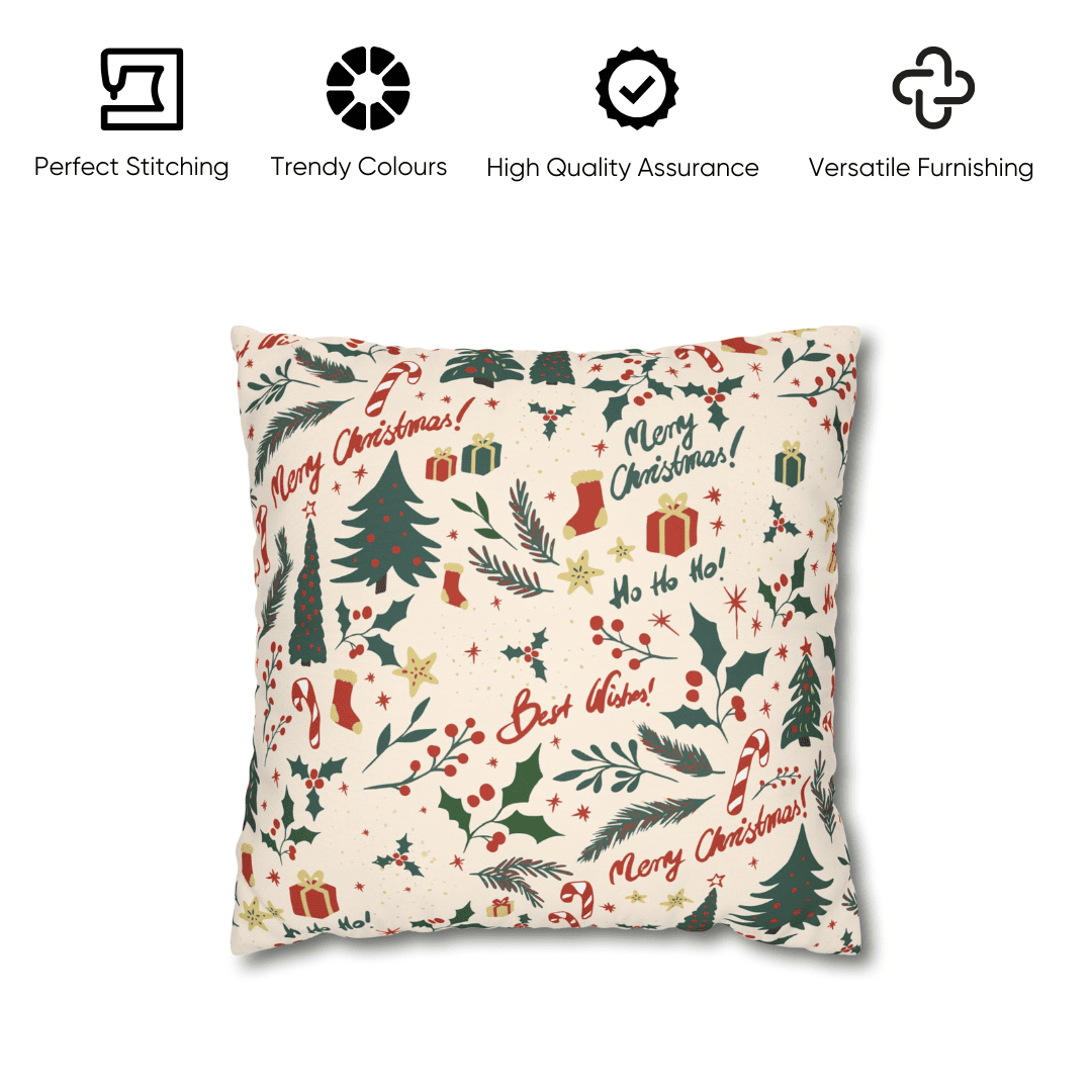 Festive Greetings Velvet Christmas Cushion Cover