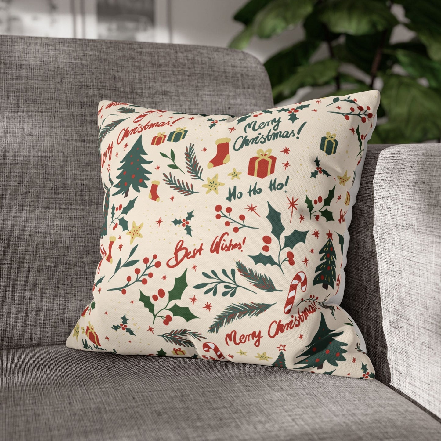 Festive Greetings Velvet Christmas Cushion Cover
