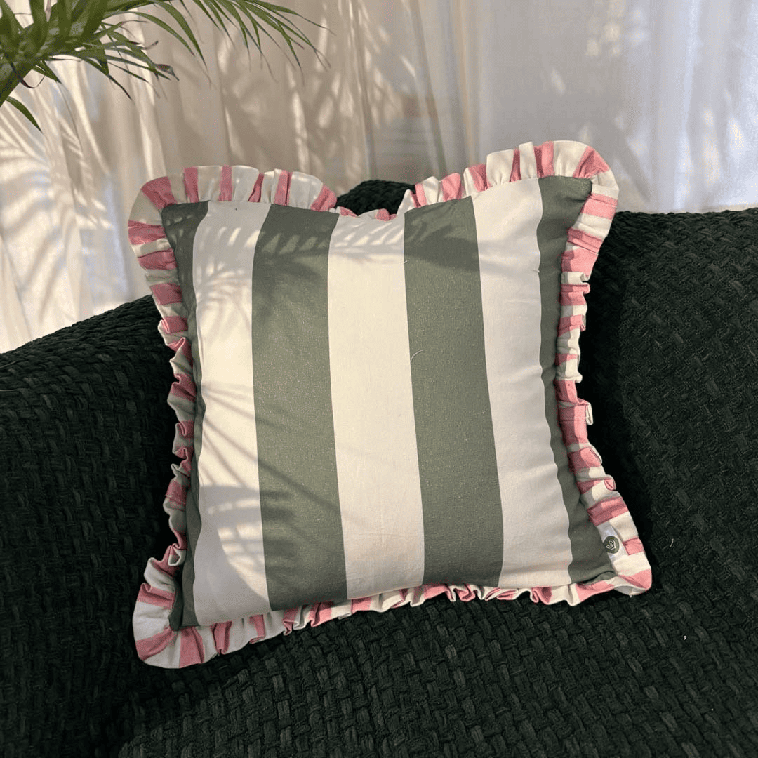 Garden Gelato Ruffle Cushion Cover – Olive Pink