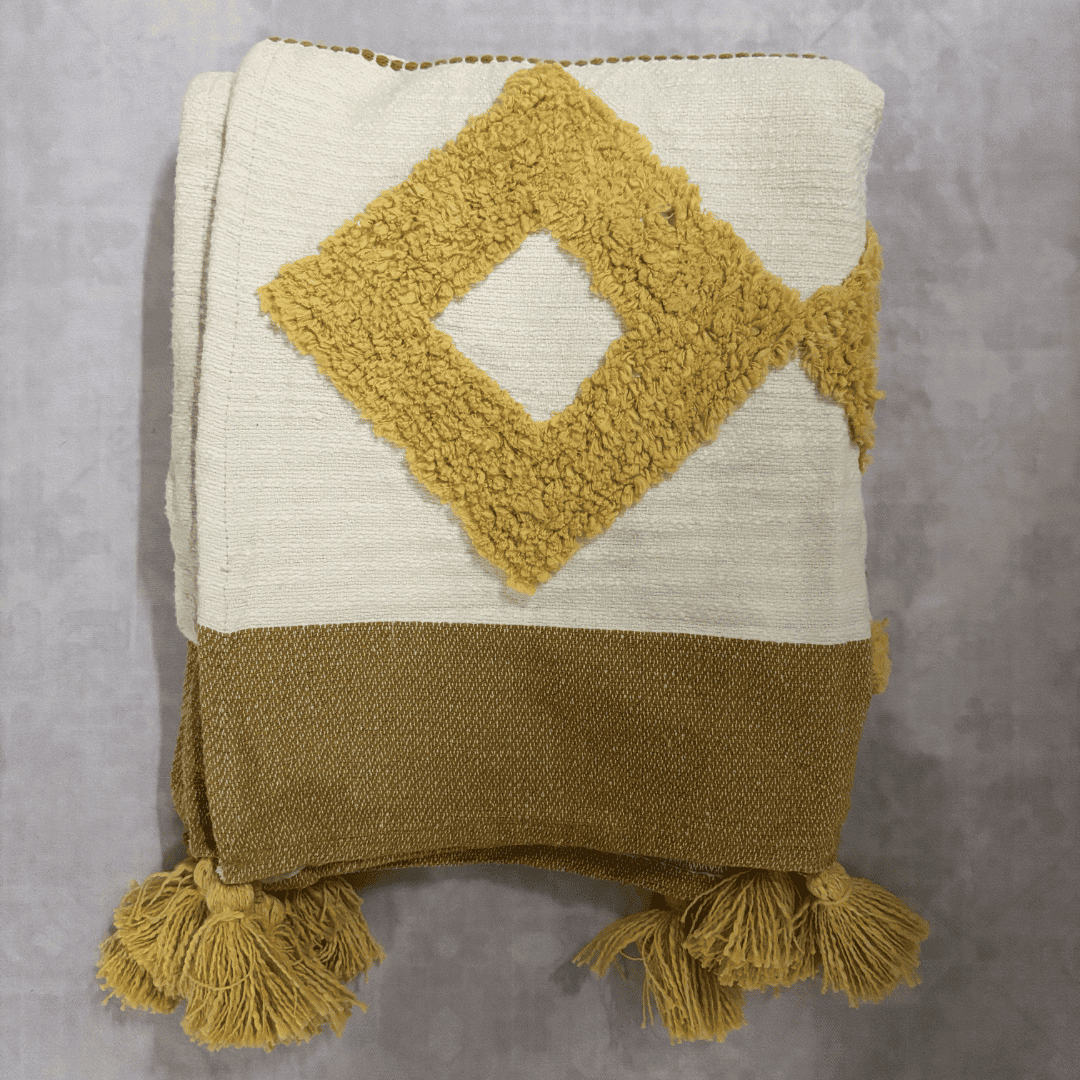 Golden Striped Tufted Sofa Throw