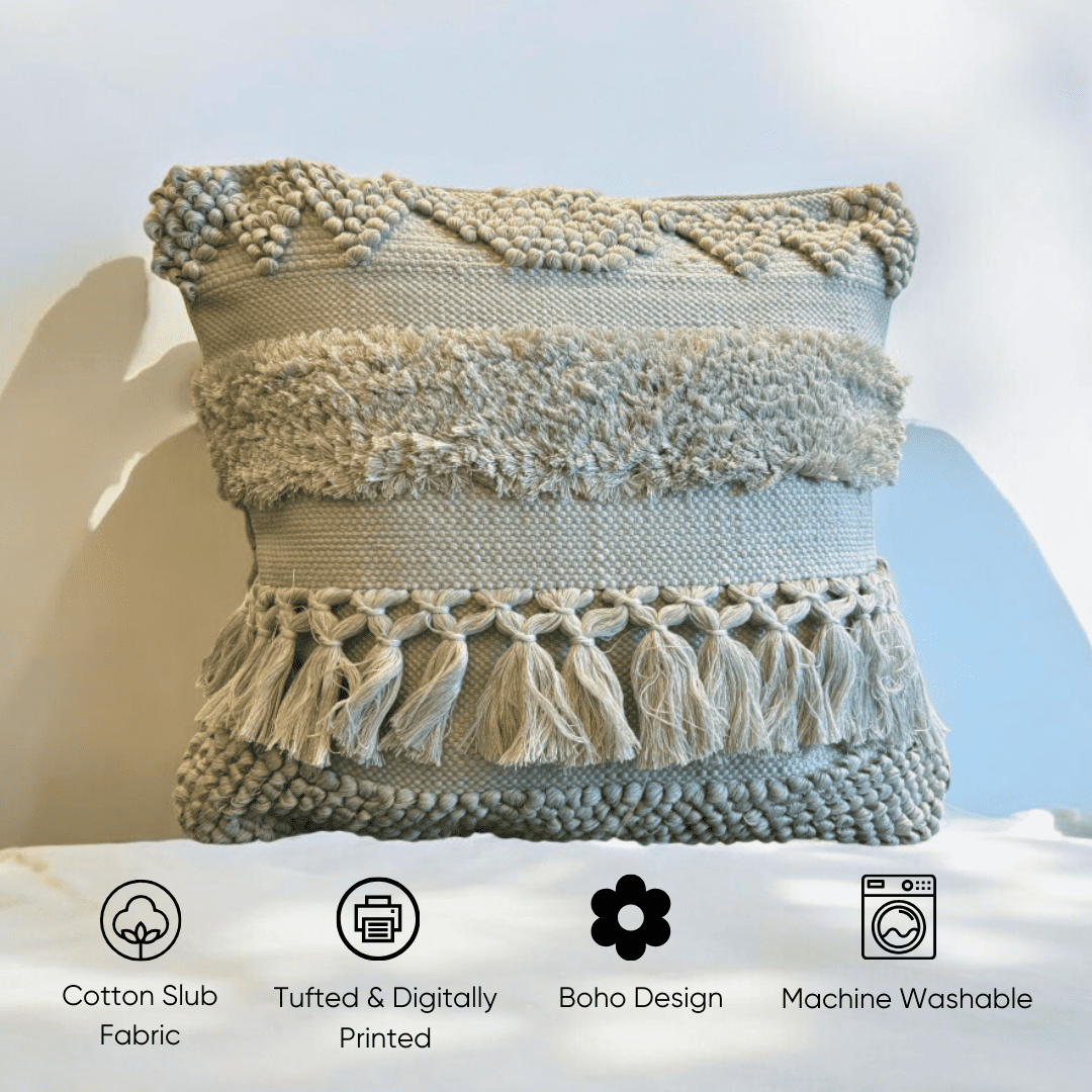 Grey Mist Tufted Cushion Cover
