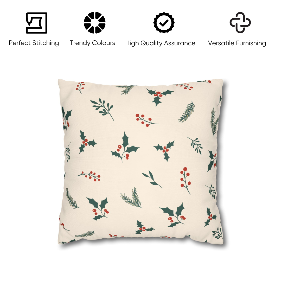 Holly Berry Velvet Chirstmas Cushion Cover Set of 5