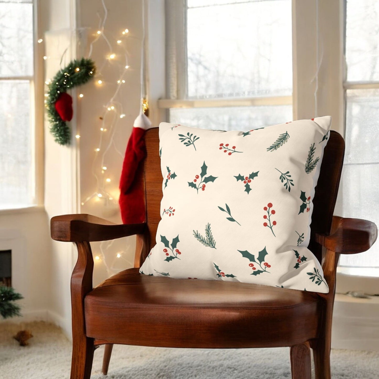 Holiday Gift & Holly Berry Velvet Christmas Cushion Cover Combo - Set of 5