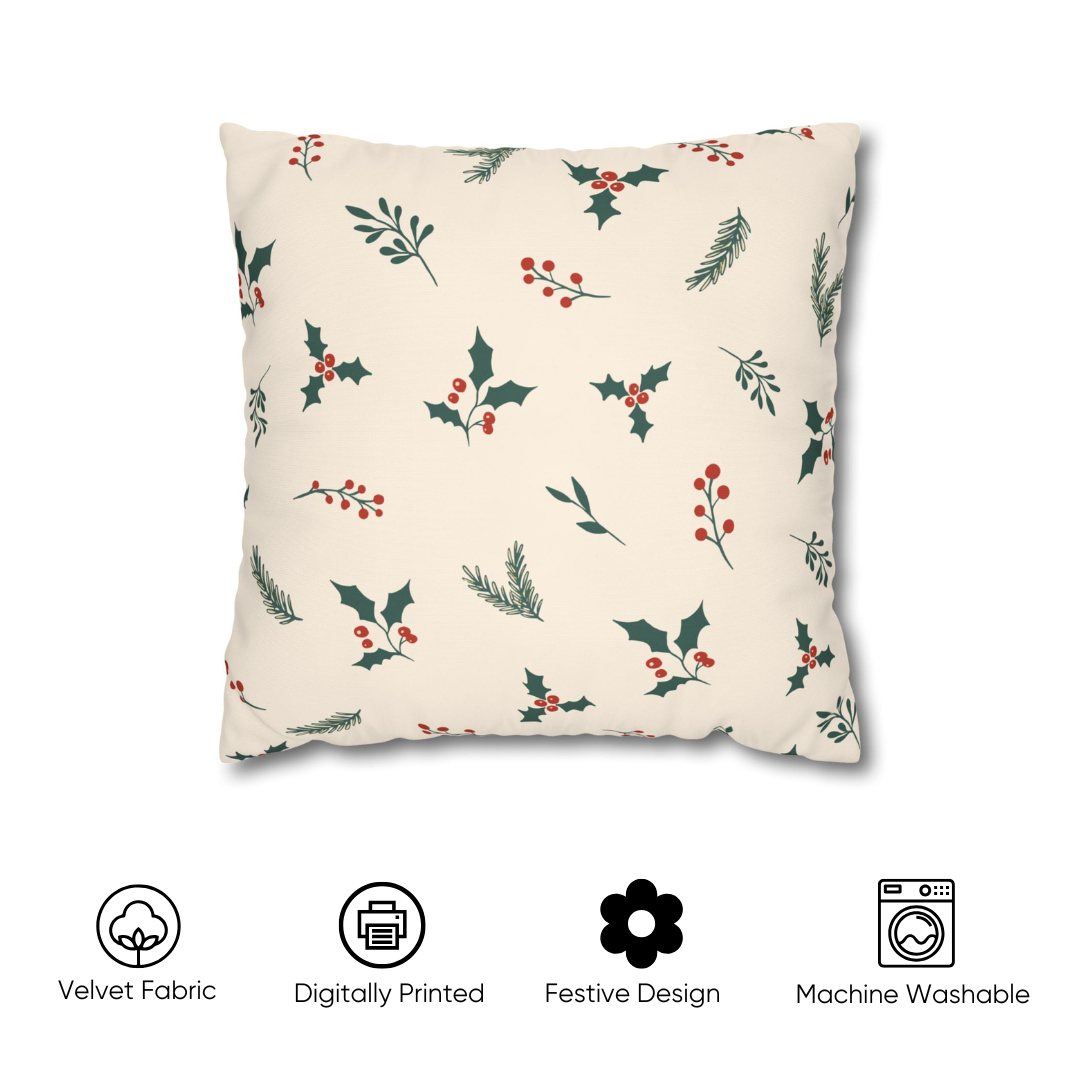 Holly Berry Velvet Chirstmas Cushion Cover Set of 5