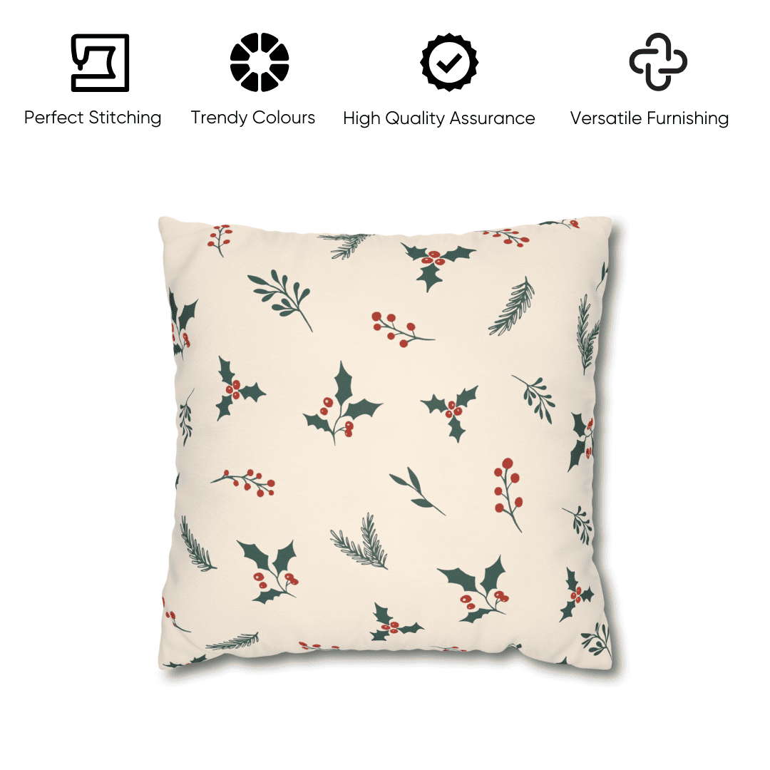 Holiday Gift & Holly Berry Velvet Christmas Cushion Cover Combo - Set of 5