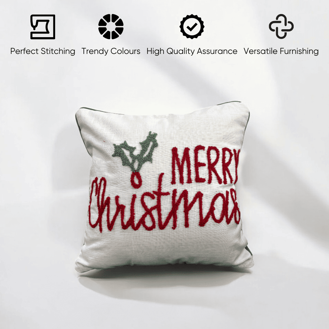 Merry Christmas Tufted Christmas Cushion Cover