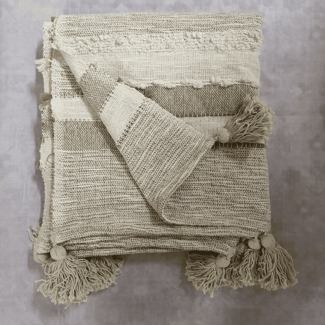 Natural Stripe Tufted Sofa Throw