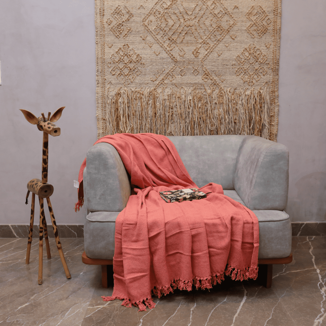 Peach Pink - Premium Chenille Sofa Throw
