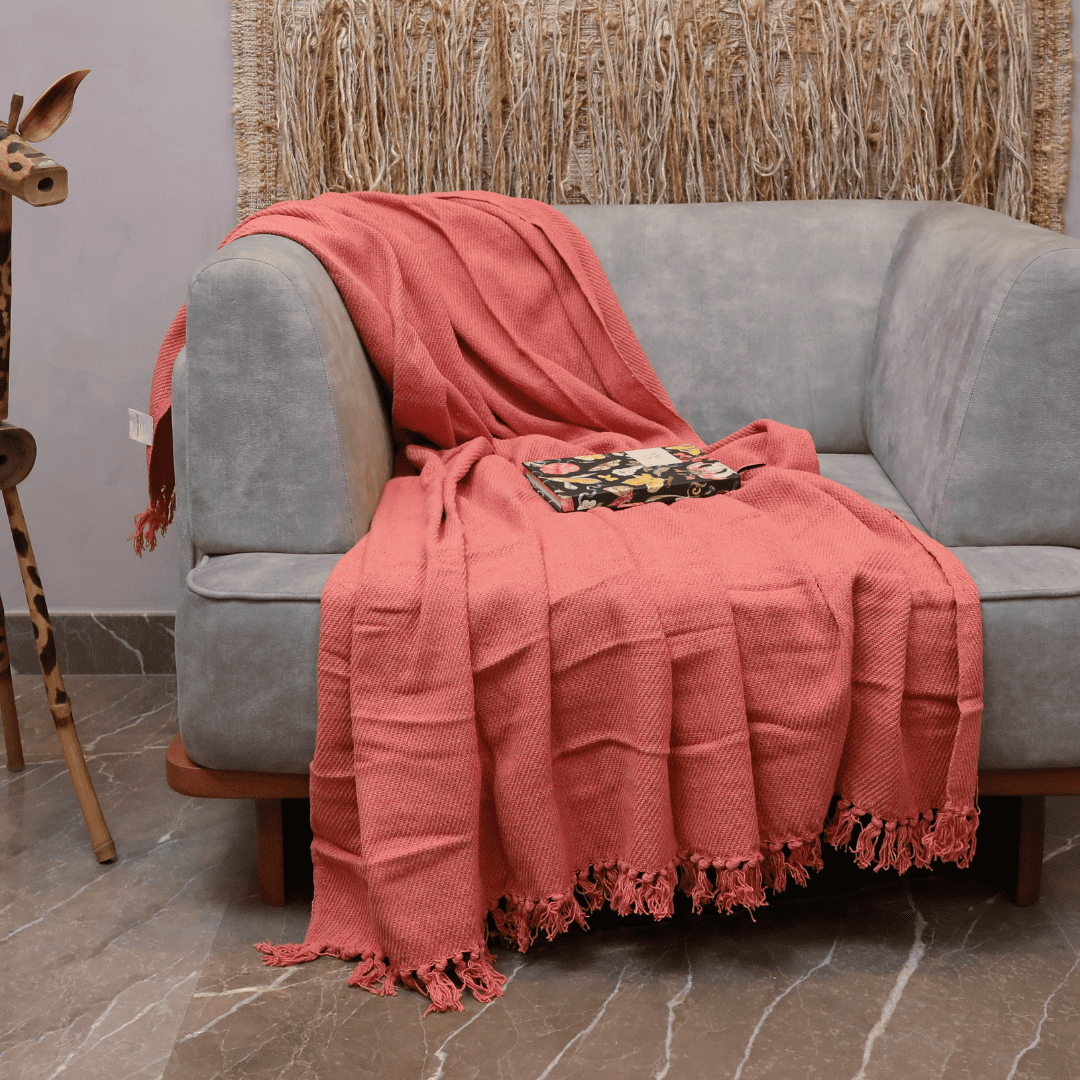 Peach Pink - Premium Chenille Sofa Throw