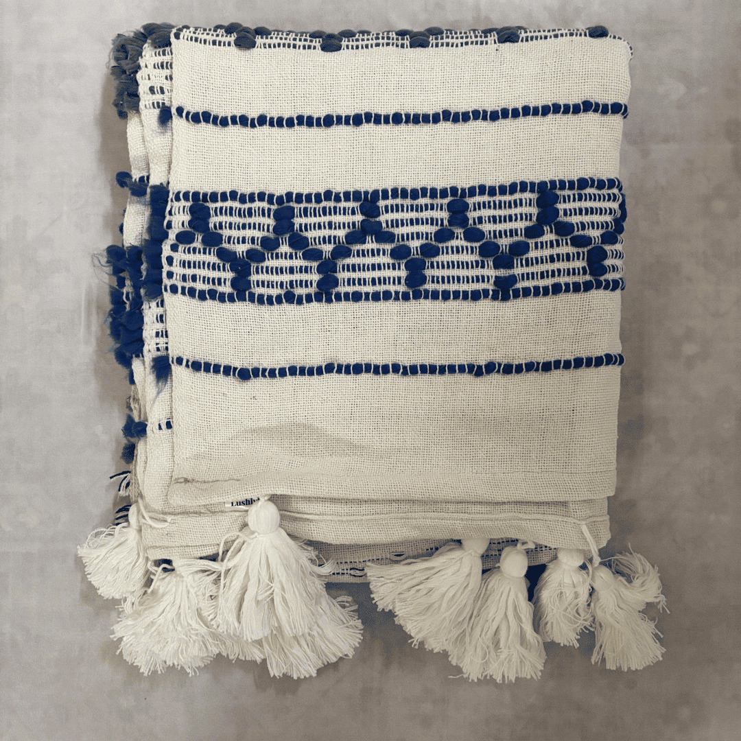 Royal Blue Geometric Tufted Sofa Throw