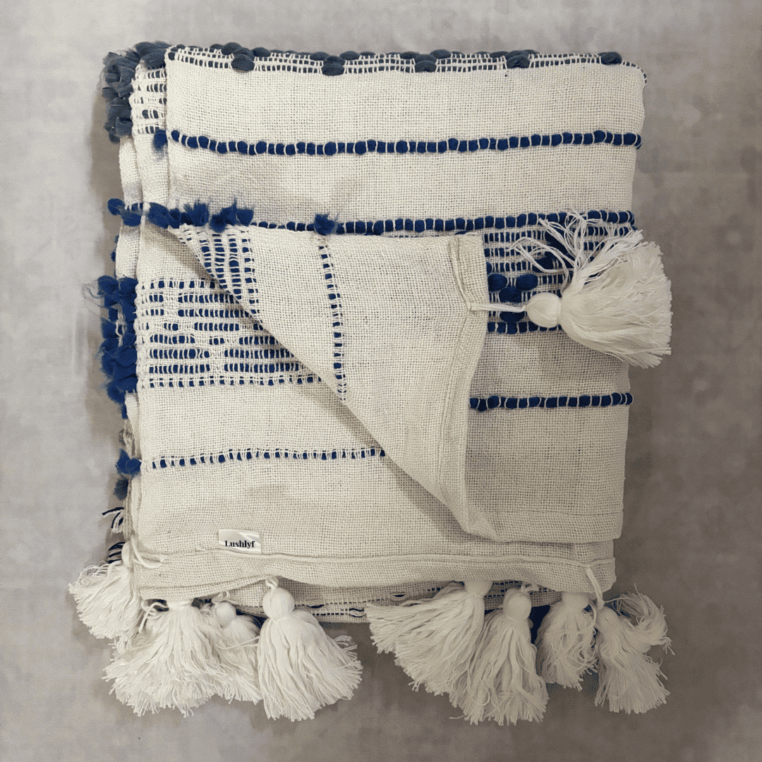 Royal Blue Geometric Tufted Sofa Throw