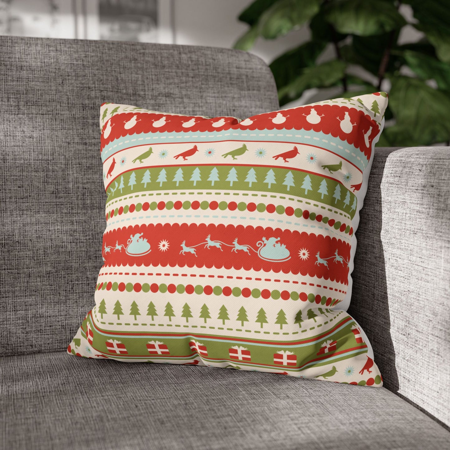 Santa's Sleigh Velvet Christmas Cushion Cover