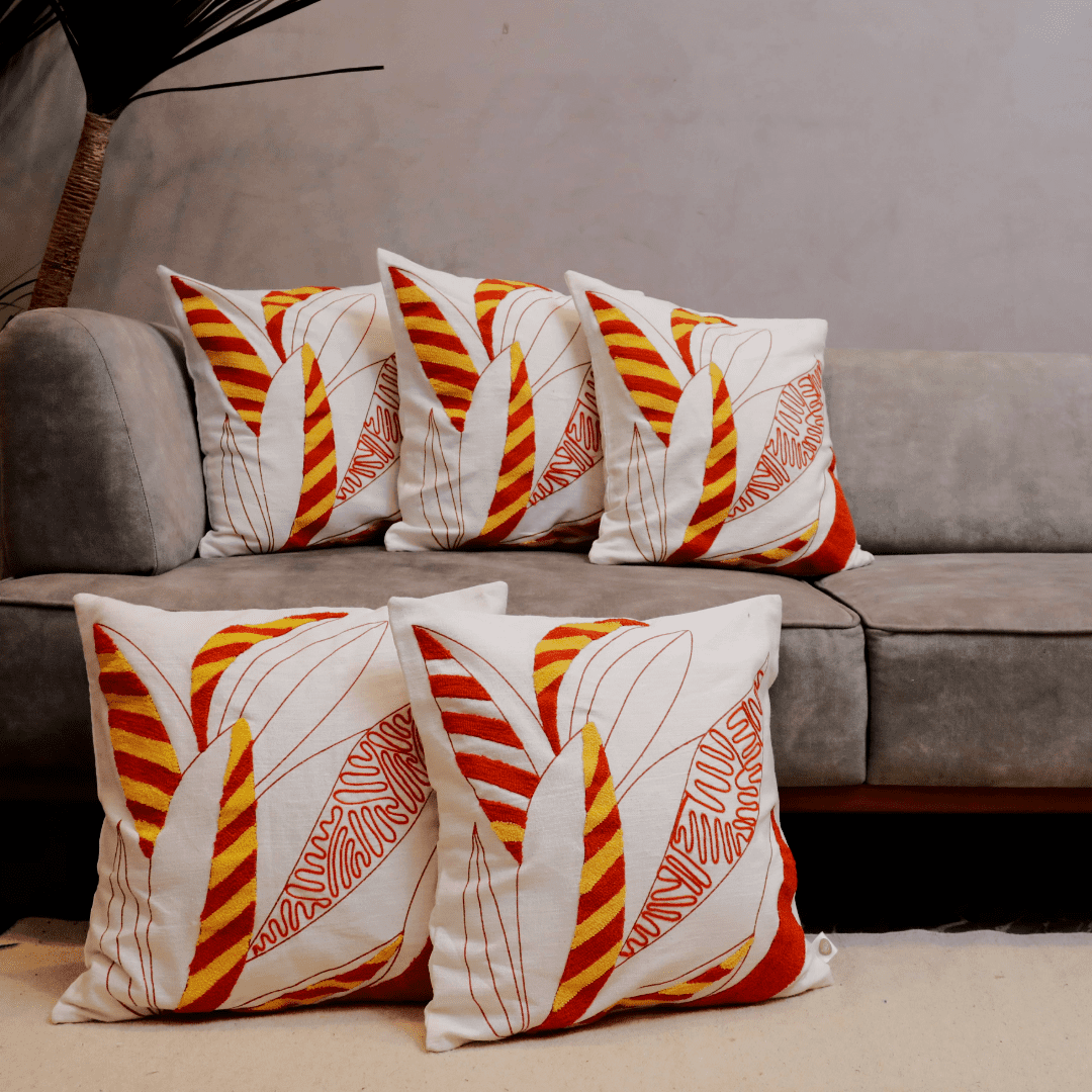 Tropical Leaf Embroidered Cushion Cover Set of - Main Image