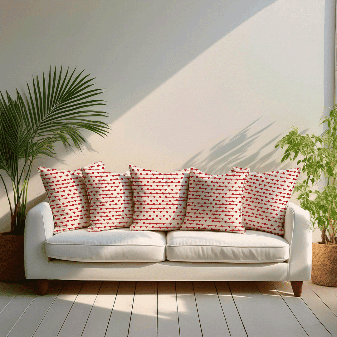 Lined Hearts Cushion Cover for Valentine - Set of 5