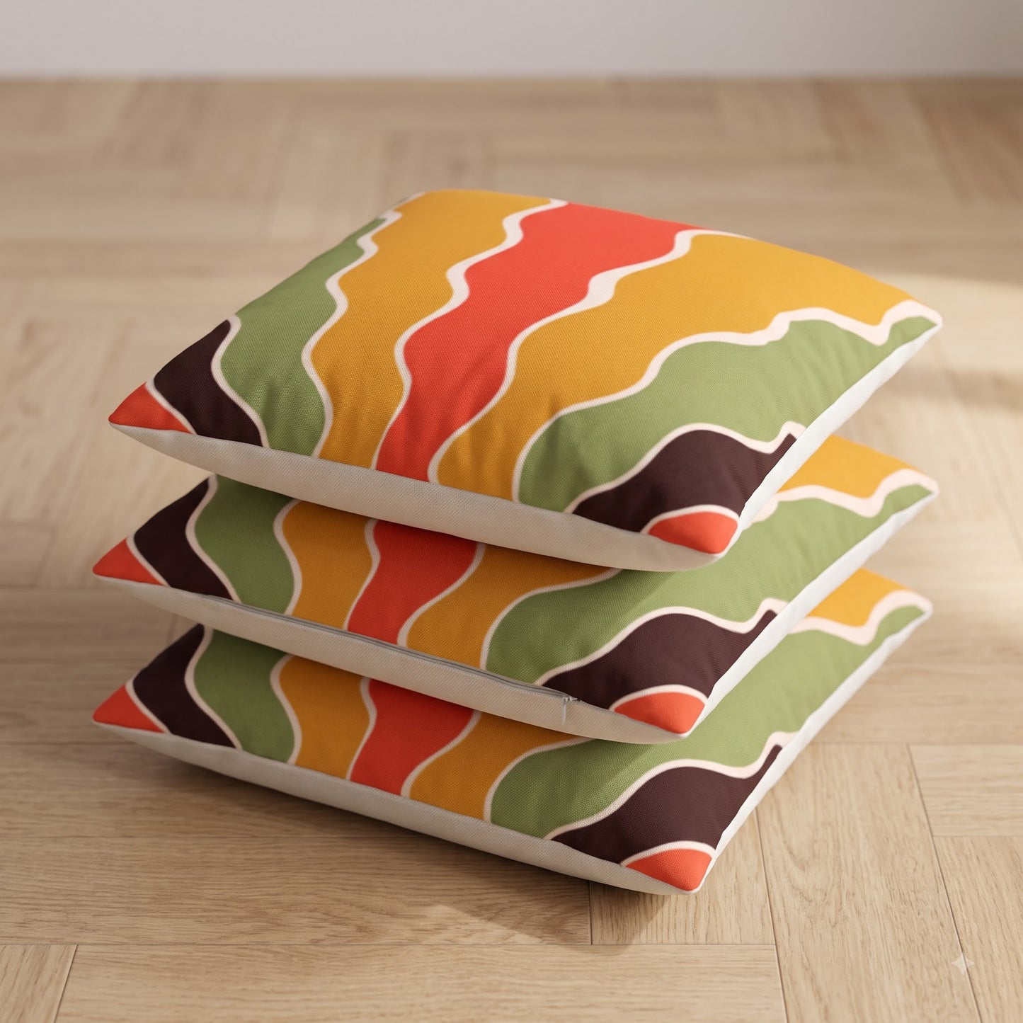 Sunset Ripple Flow Holland velvet cushion covers with concealed zipper detail