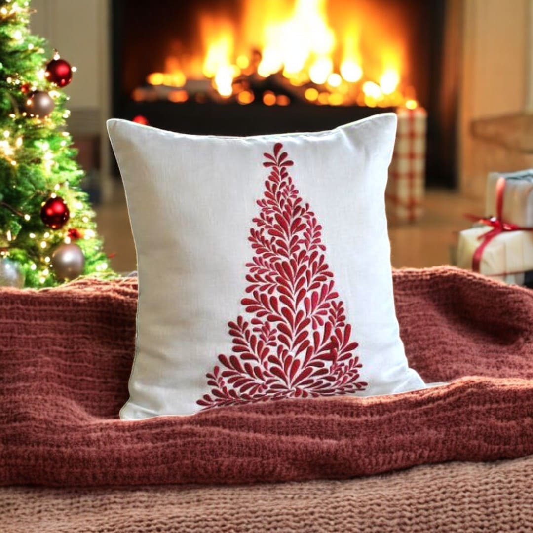 Festive Red Tree Tufted Christmas Cushion Cover