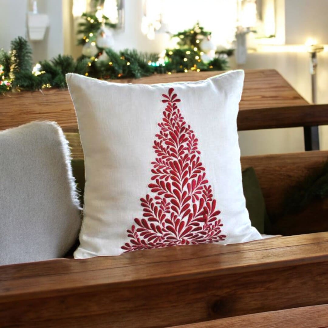 Festive Red Tree Tufted Christmas Cushion Cover