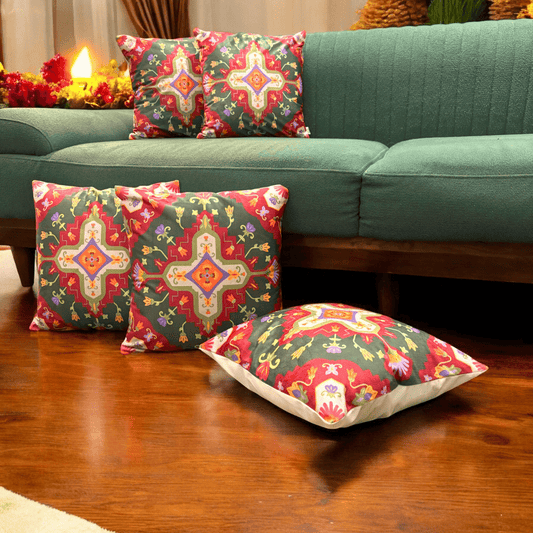 Vintage Festive Floral Velvet Cushion Cover - Set of 5