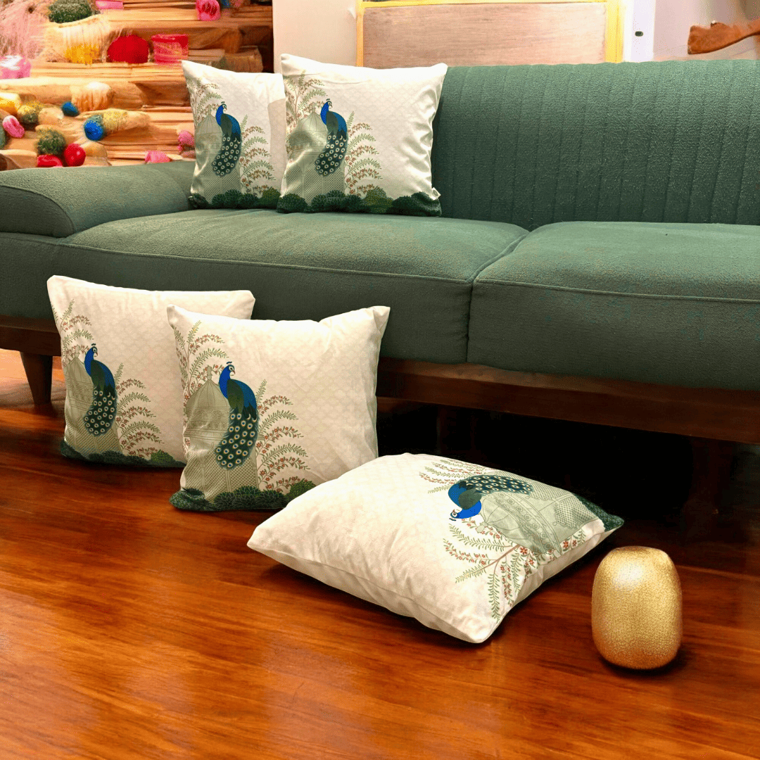 Royal Peacock Velvet Cushion Cover - Set of 5