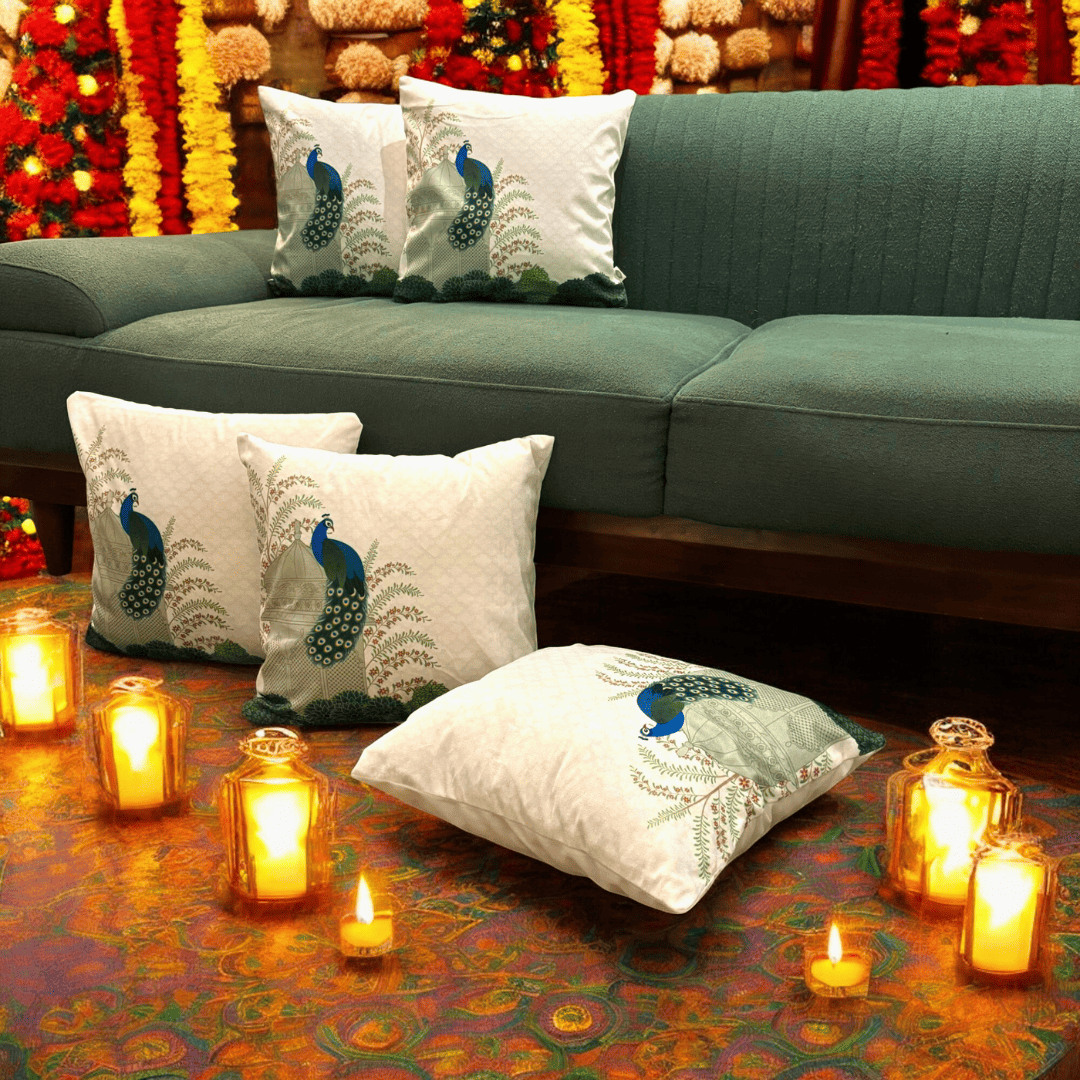 Royal Peacock Velvet Cushion Cover - Set of 5