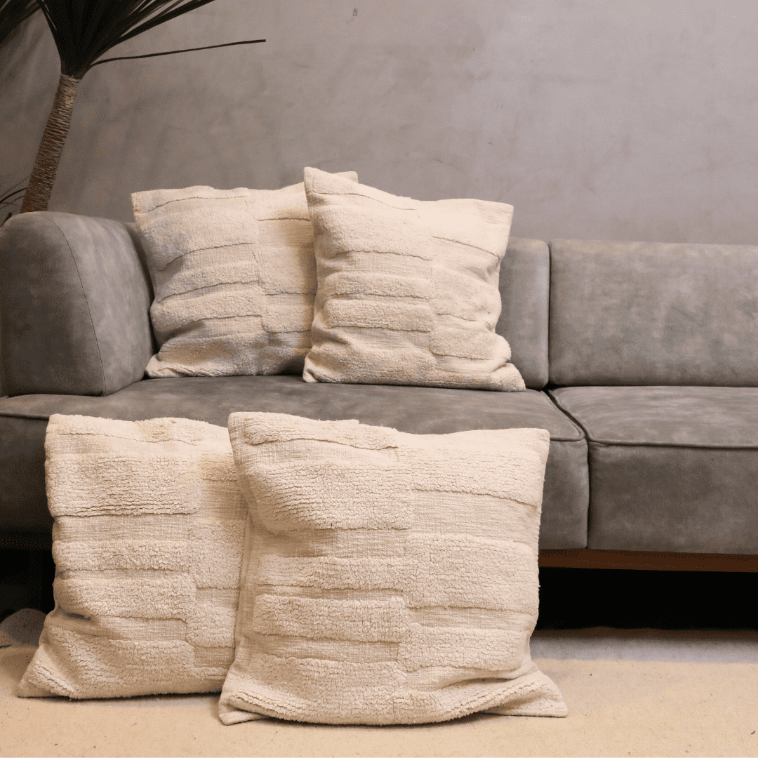 Ivory Textured Tufted Cushion Cover