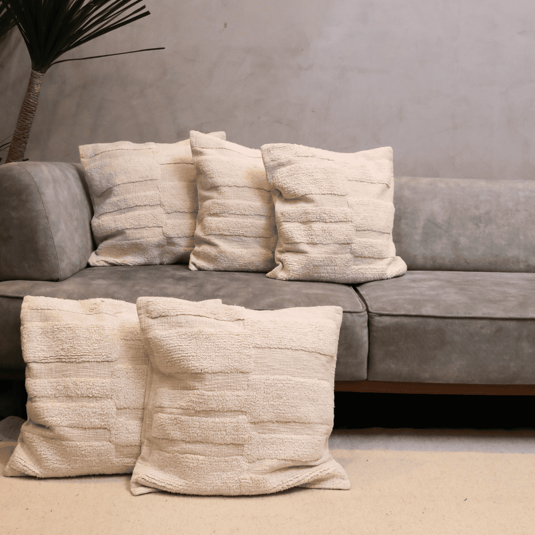 Ivory Textured Tufted Cushion Cover