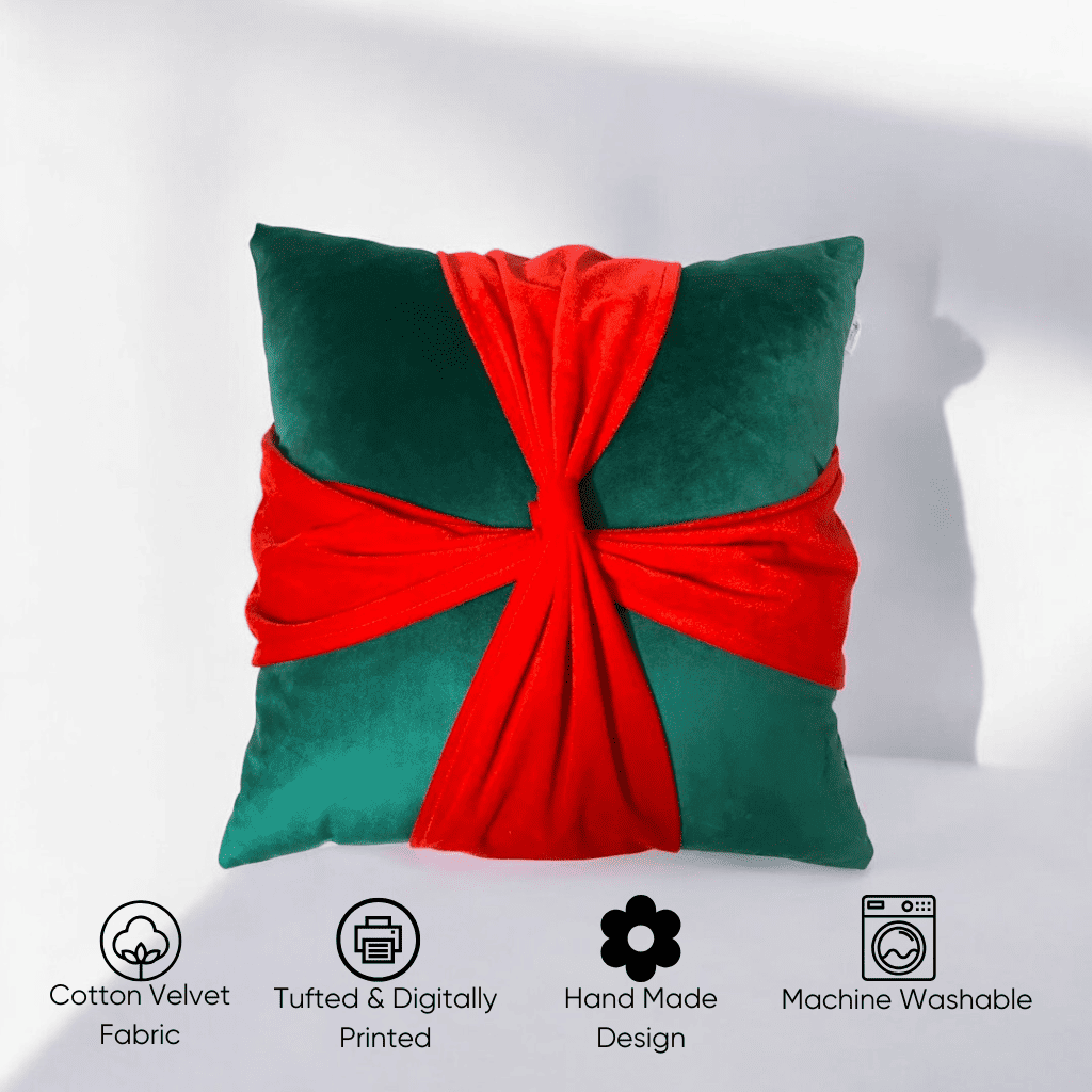 Mistletoe Bow Velvet Christmas Cushion Cover by Lushlyf