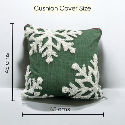 Evergreen Snowflake Tufted Christmas Cushion Cover