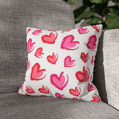 Watercolor Hearts Cushion Cover for Valentine - Velvet - 16x16in