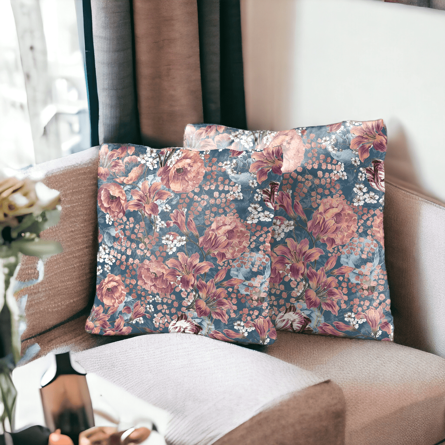 Crimson Blossom Velvet Cushion Cover - Set of 2