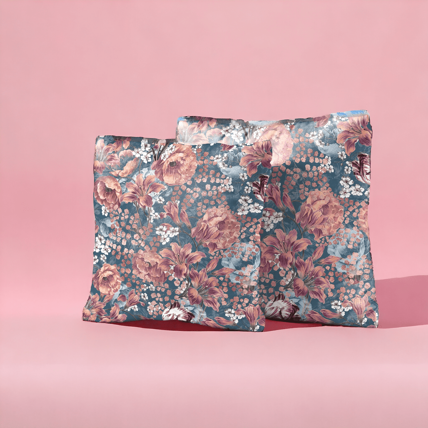 Crimson Blossom Velvet Cushion Cover - Set of 2
