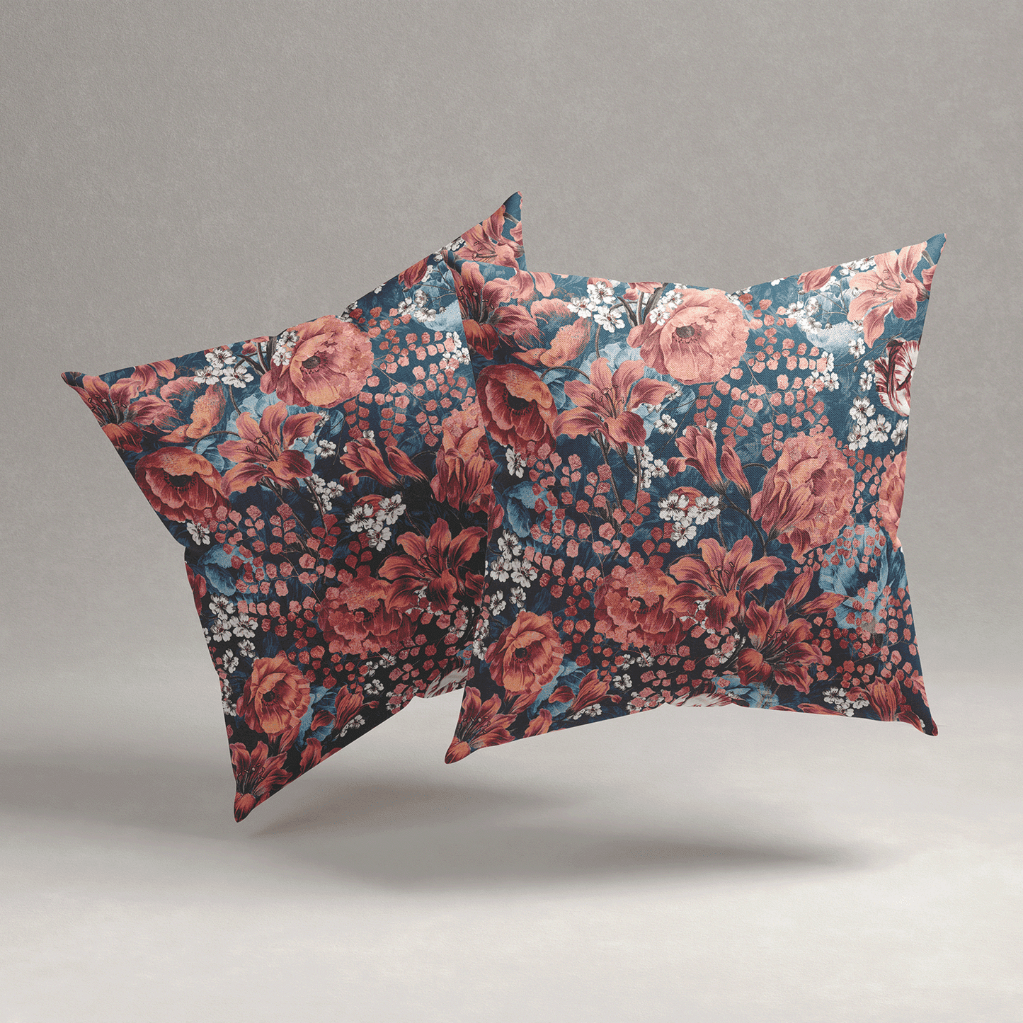 Crimson Blossom Velvet Cushion Cover - Set of 2