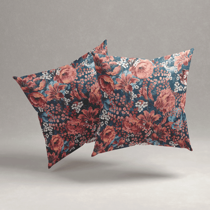 Crimson Blossom Velvet Cushion Cover - Set of 2