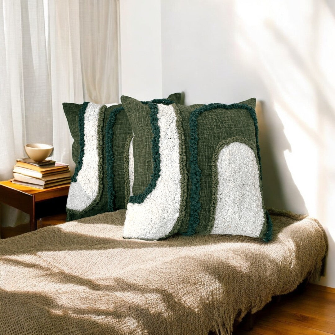 Emerald Abstract Tufted Cushion Cover