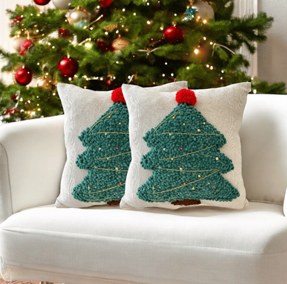 Festive Tree Tufted Christmas Cushion Cover