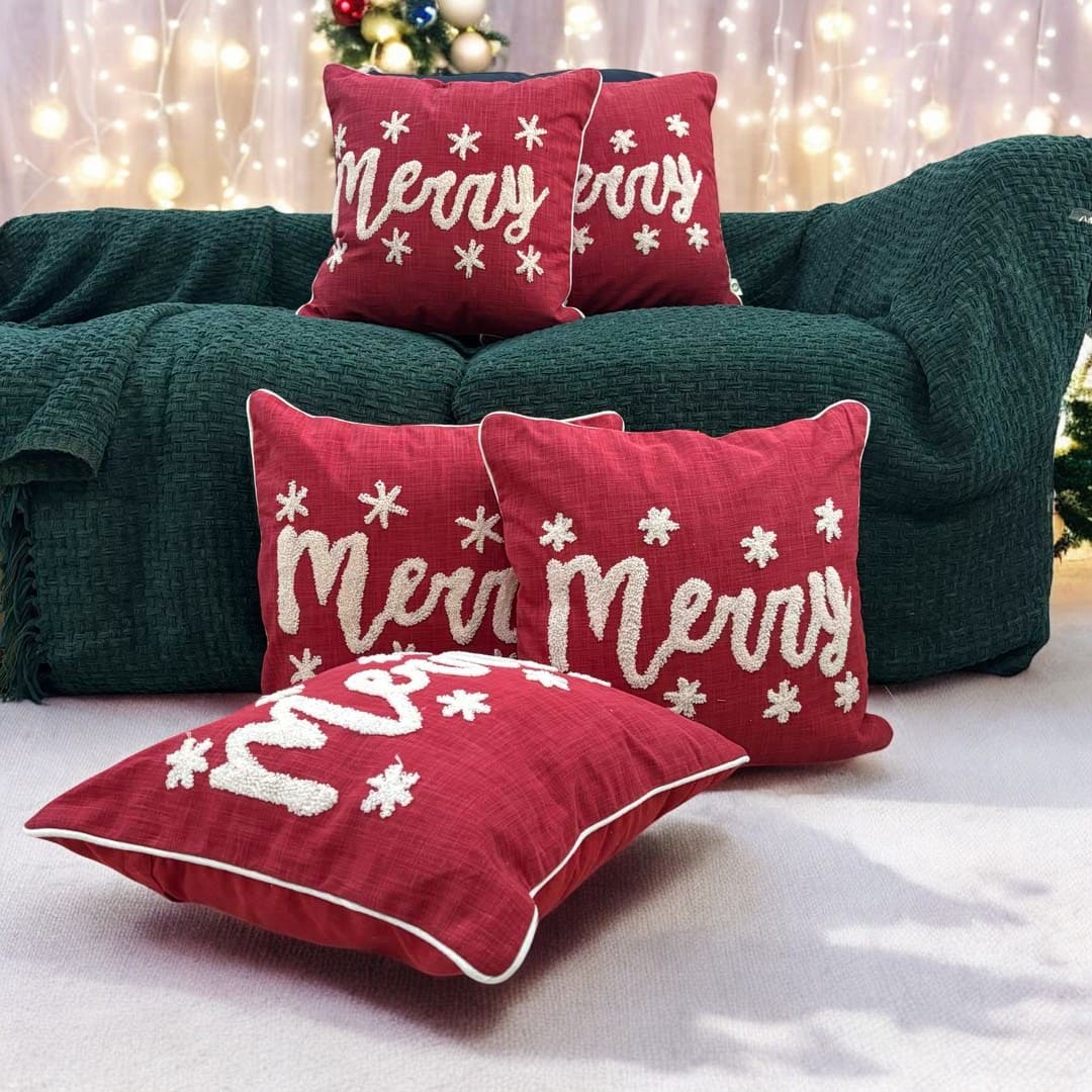 Merry Script Tufted Christmas Cushion Cover