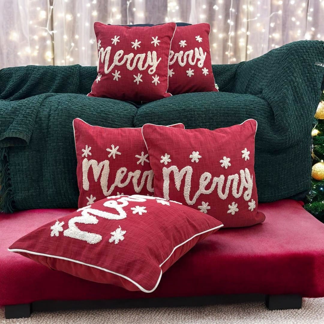 Merry Script Tufted Christmas Cushion Cover