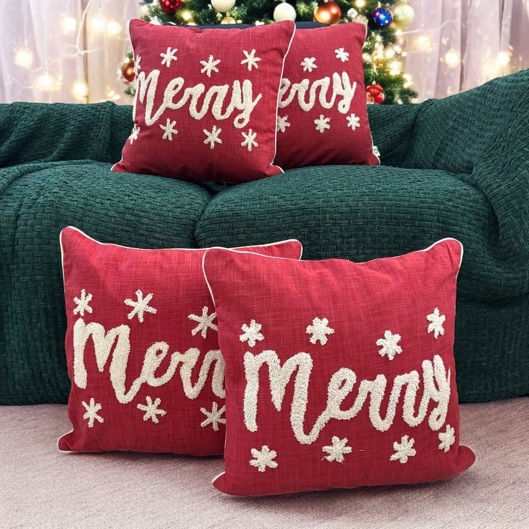 Merry Script Tufted Christmas Cushion Cover