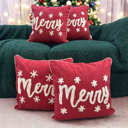 Merry Script Tufted Christmas Cushion Cover