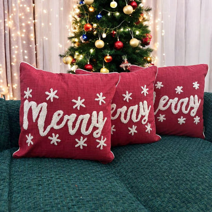 Merry Script Tufted Christmas Cushion Cover