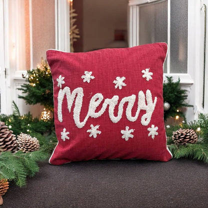 Merry Script Tufted Christmas Cushion Cover