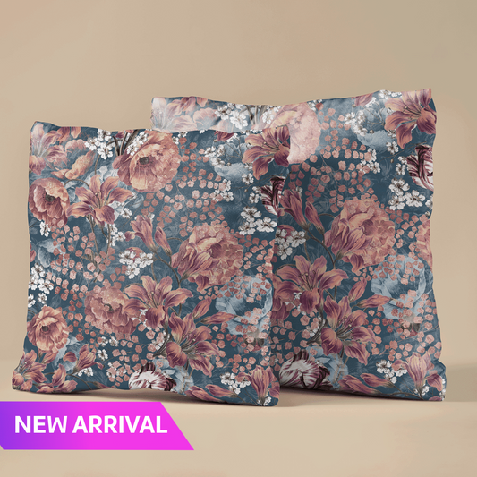 Crimson Blossom Velvet Cushion Cover - Set of 2