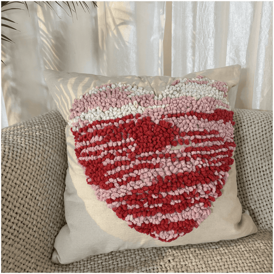 Pink Pebble Heart Tufted Cushion Cover