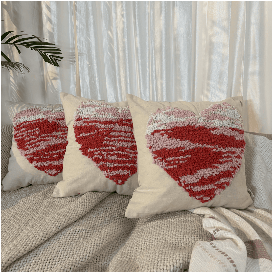 Pink Pebble Heart Tufted Cushion Cover